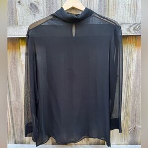 NWT Silk Funnel Neck Black Long Sleeve Blouse